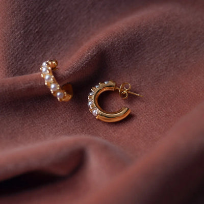Estelle - Pearl Crown Hoop Earrings