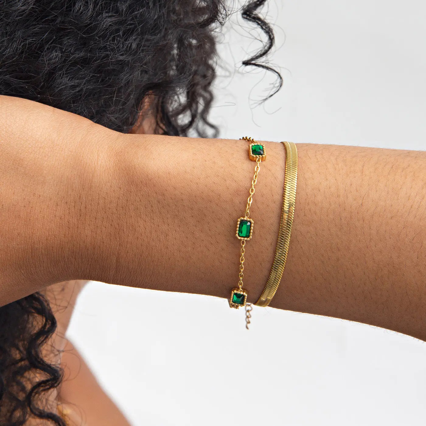 Isla - Armband med Kedja och Gröna Kristaller Rostfritt Stål