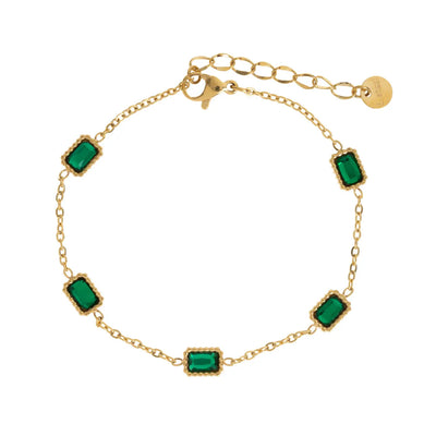 Isla - Armband med Kedja och Gröna Kristaller Rostfritt Stål