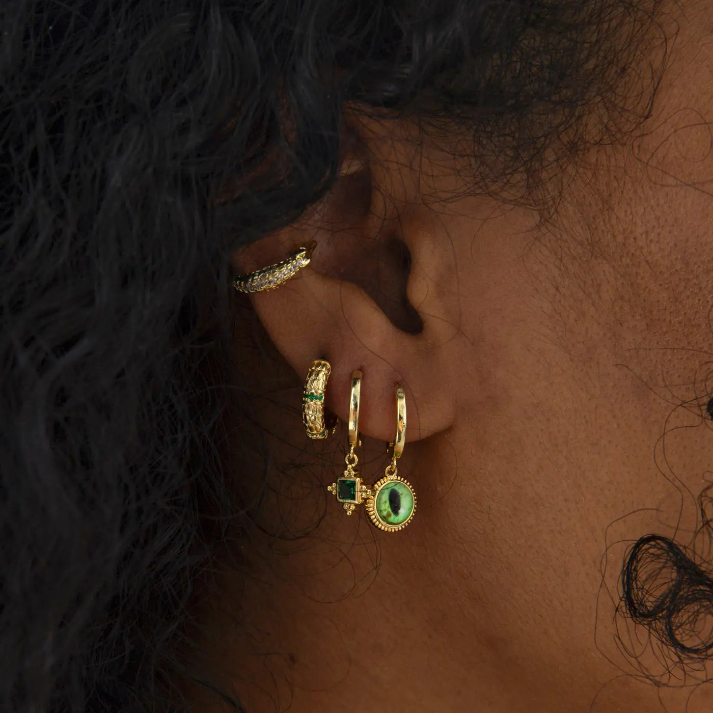 Arya - Green Crystal Pendant Hoop Earrings