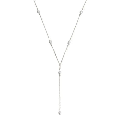 Lariat Necklace Pearls Silver