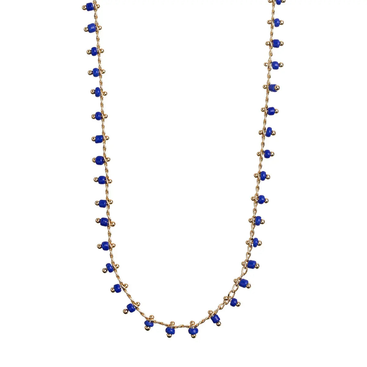 Blue Bead Necklace Gold
