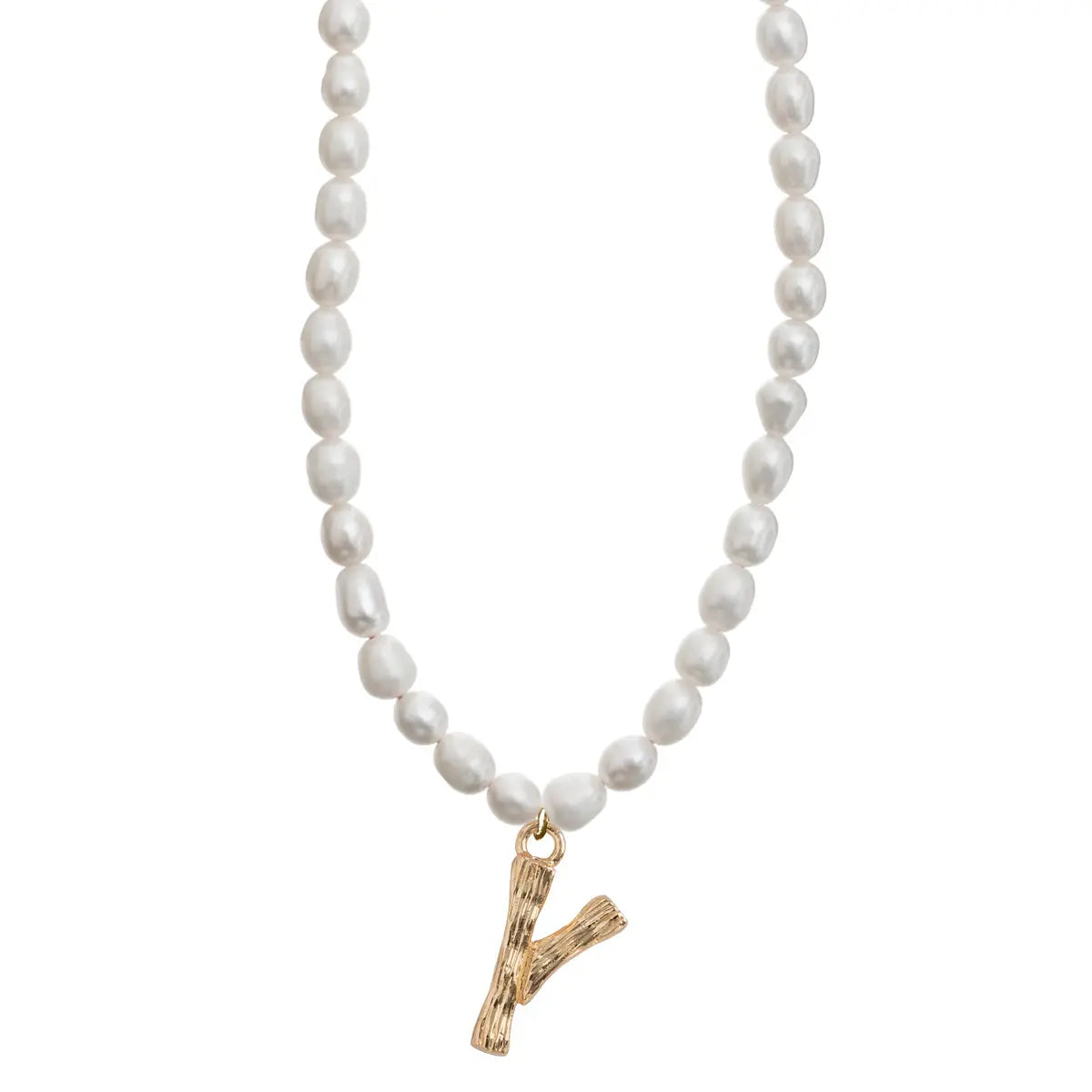 Pearl and Bamboo Letter Necklace Y