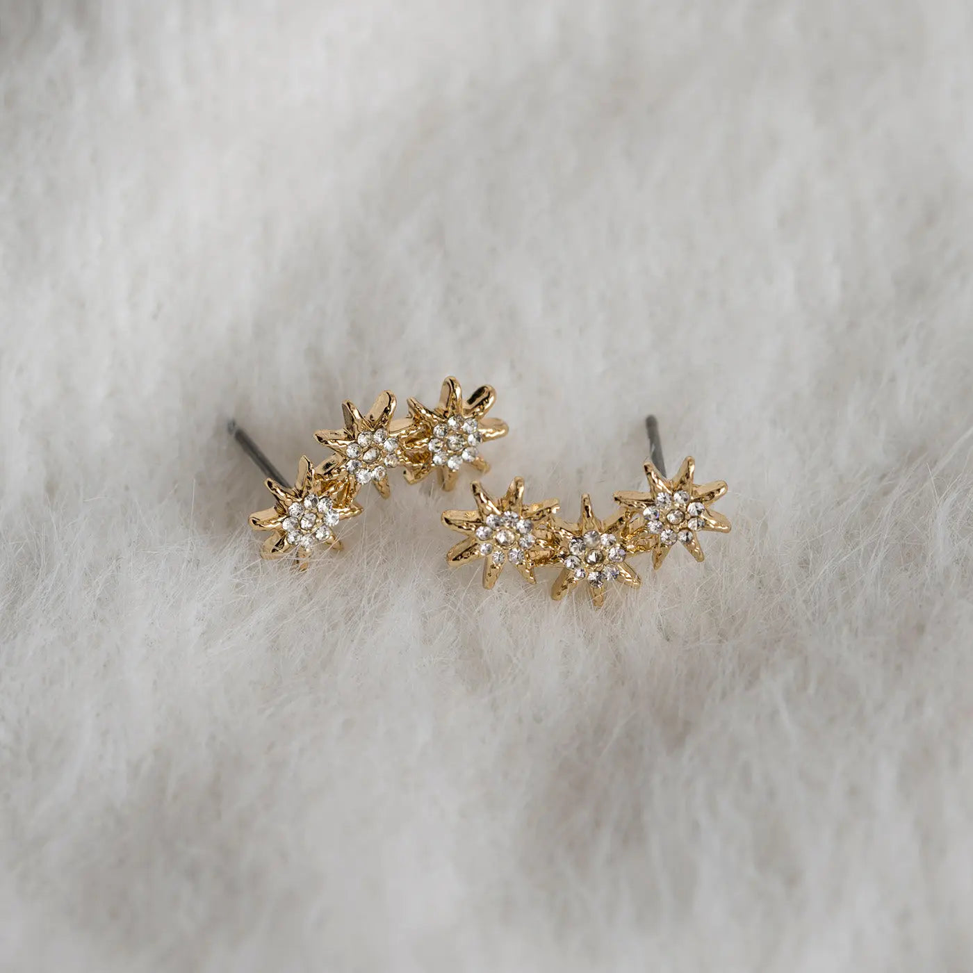 Three crystal stars stud earrings