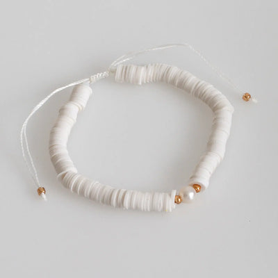 Beach Beads with Pearl Bracelet - White