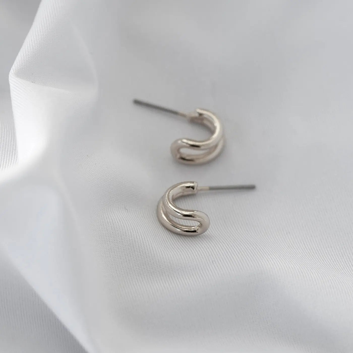 Earrings Stud Two Rings - Silver