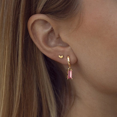 Earring Hoop with Rectangular Crystal - Pink