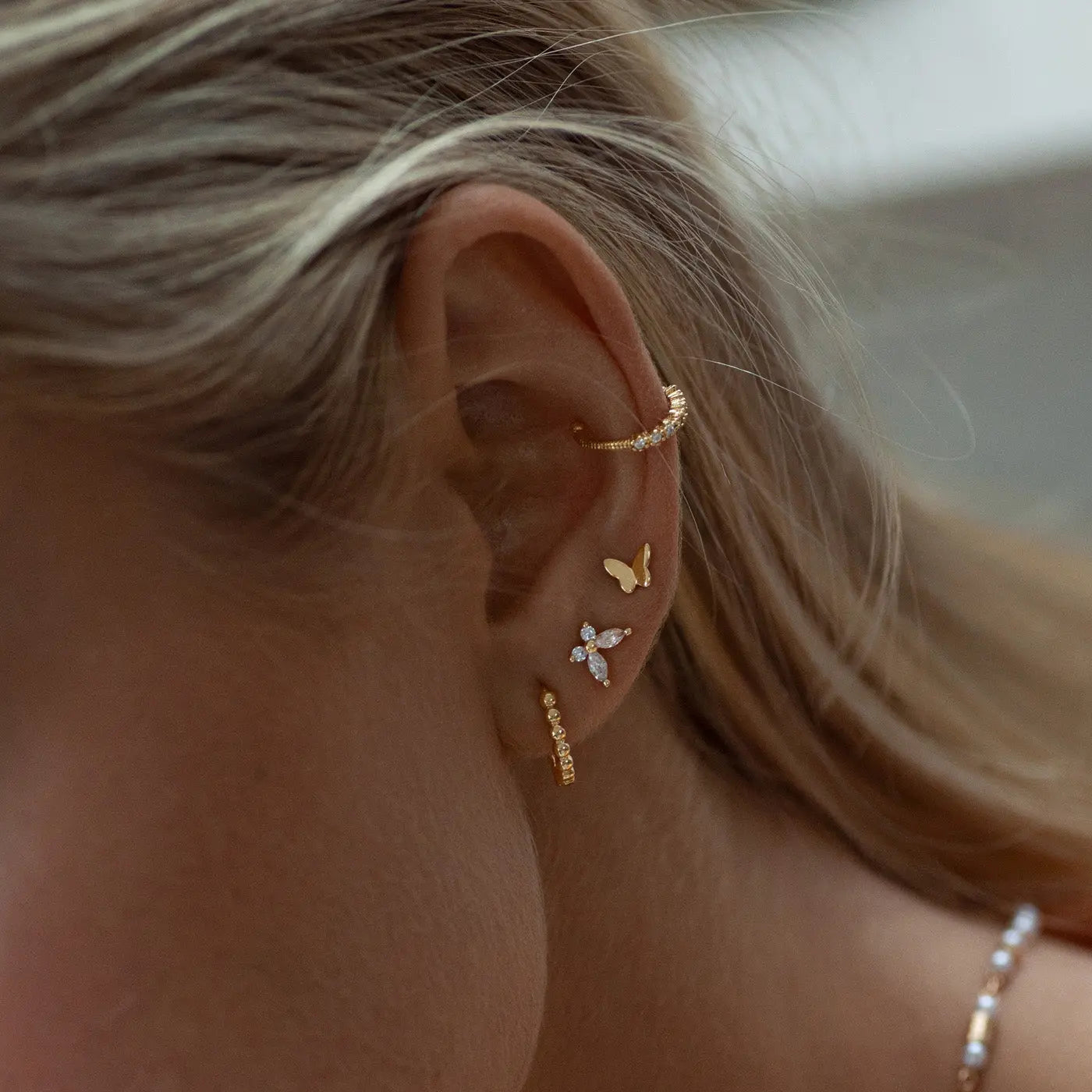 Leah - White Crystal Butterfly Stud Earrings