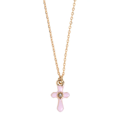 Doris - Pink Cross Enamel Necklace