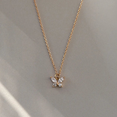 Leah - White Crystal Butterfly Necklace